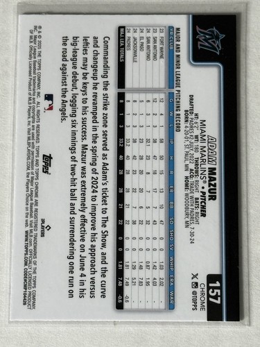 2025 Topps Chrome Adam Mazur Rookie Purple Raywave Refractor /250 Miami - Picture 2 of 2