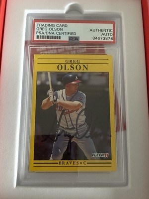 1991 Fleer SIGNIERT Karte Greg Olson Braves #698 Autogramm PSA Authentic Auto TC