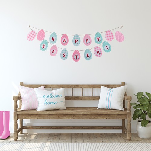 Northlight 70" Pastel Checkered and Striped "Happy Easter" Hanging Banner - Bild 2 von 6