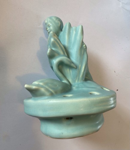 Vintage Weller Pottery Hobart Console Bowl And Flower Frog Boy With Swan - Picture 6 of 10