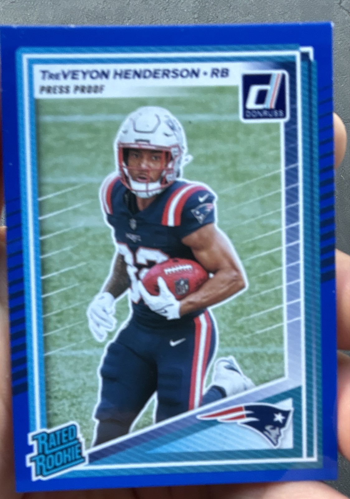2025 Panini Donruss - Rated Rookie TreVeyon Henderson #332 Press Proof Blue (RC)