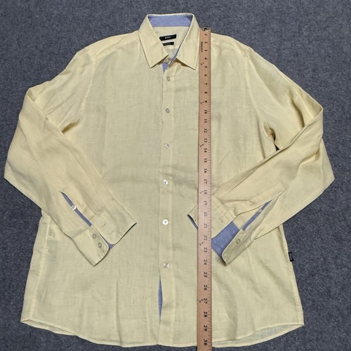 Hugo Boss Shirt Mens Large Yellow Linen Lucas Lightweight Breathable Bright - Picture 10 of 11