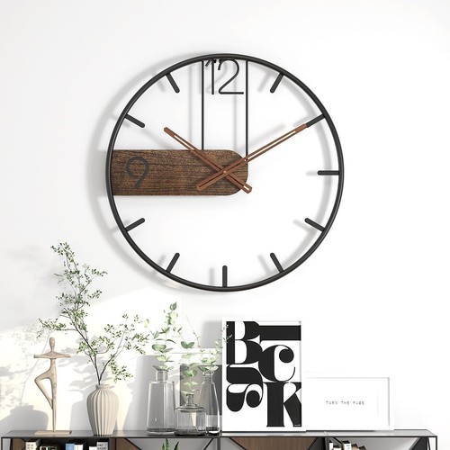 Wanduhr Groß Vintage Retro Uhr Metall Modern Stylisch, Schwarz/Braun, 40 cm - Bild 2 von 5