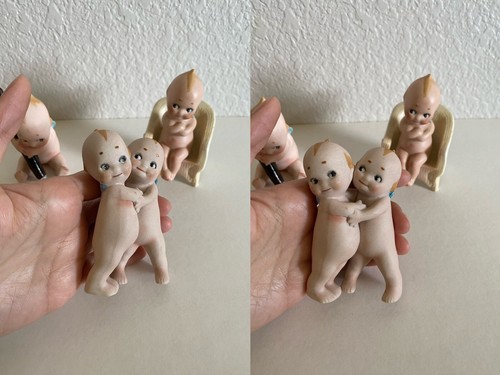 Antique Rare Set Of 3 Rose O’Neil Kewpie Dolls On Chair~Hugging~holding Pen - Picture 24 of 24