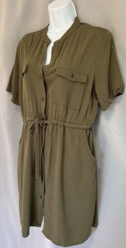 Old Navy Women's Olive Green Button Front Short Sleeve Dress Size Large - Picture 2 of 13