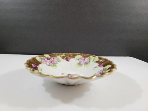 Handbemalte Nippon kleine Schüssel Süßigkeitenschale Veilchen Goldrand 6" - Bild 6 von 13