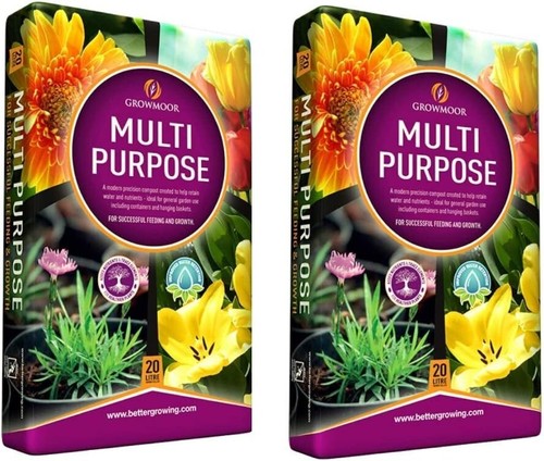 2x20L Growmoor Multi Purpose Compost Potting Plants Garden Borders Pots Bask - Picture 1 of 7