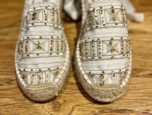 CHILIS Damen-Espadrilles goldfarben Pailletten zum Binden aus Webstoff Größe 6,5 - Bild 9 von 10