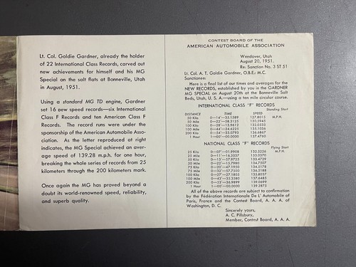 1951 MG TC "Speed Record" Advertising Sales Folder Brochure - RARE!! Awesome - Picture 3 of 4