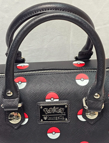 Loungefly Pokemon Pokeball AOP Purse Drop Strap Black red white- 9*8*6" - Picture 16 of 16