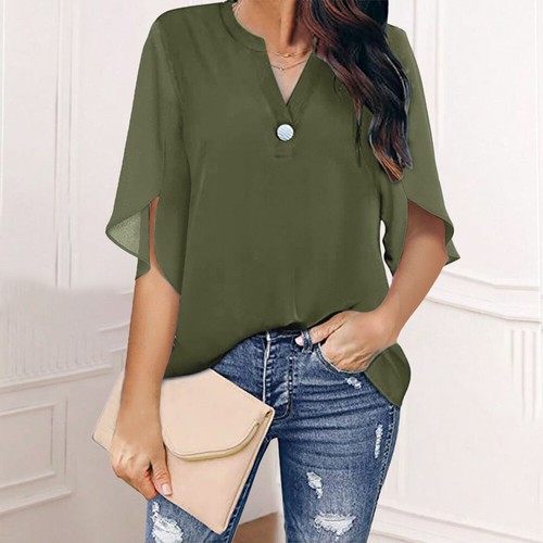 Plus Size Womens Summer Casual Loose T Shirt Ladies Plain V-Neck T Shirt Blouse - Picture 18 of 20