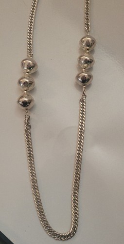 Silvertone Link With Silver Balls Necklace 37in - Picture 2 of 5