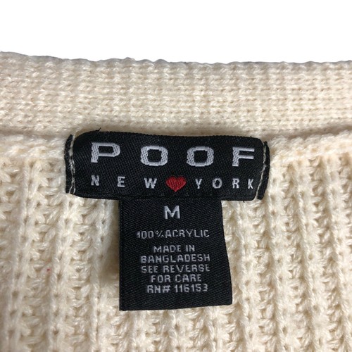 Poof New York Cardigan Women M Cream Open Front Knit Puff Sleeve Acrylic Sweater - Picture 3 of 9