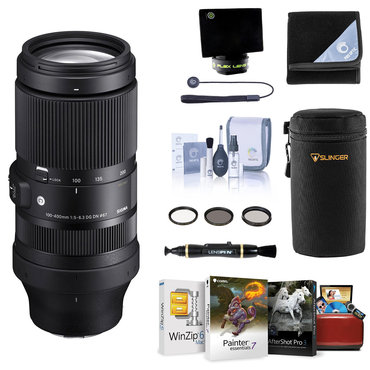 Современный объектив Sigma 100-400mm f/5-6.3 DG DN OS с L-образным креплением и комплектом Mac Acc