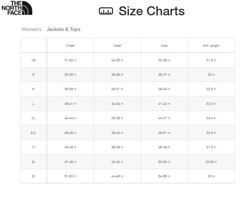 North face hotsell sweatshirt size chart