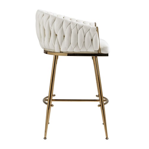 Set of 2 Velvet Bar Stools Counter Height Kitchen Stools w/Backrest & Armrest - Picture 16 of 27