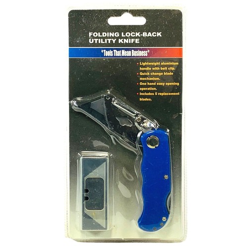 Cuchillo utilitario plegable con bloqueo trasero - Herramienta de corte ligera con clip para cinturón con cuchillas adicionales - Imagen 1 de 4