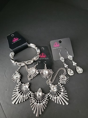 Juego de Collares y Pendientes de JOYERÍA PAPARAZZI/Tono Plateado/Pulsera/Pendientes - Imagen 10 de 11
