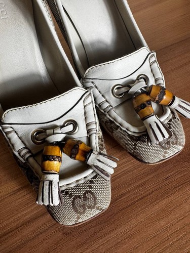 GUCCI Monogram Bamboo Square Toe Kitten Heels Pumps Size: 37/23-24cm Vintage - Picture 5 of 11