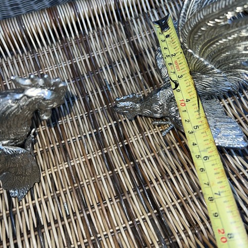 Vintage Silver Colored Brass Fighting Chickens From Italy 8” - Bild 6 von 22