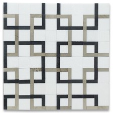 T2G3XH Thassos White Marble Square Mosaic Tile Geometric Interconnected Black