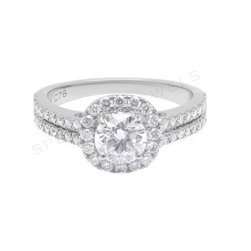 Lab Grown CVD Diamond Halo Wedding Engagement Ring 14k White Solid Gold 1.34 Ct - Picture 2 of 9
