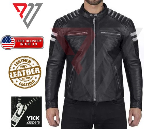 Herren Echt Lammleder Schwarz Leder Klassisch Slim Fit Motorrad Biker Jacken - Bild 1 von 3