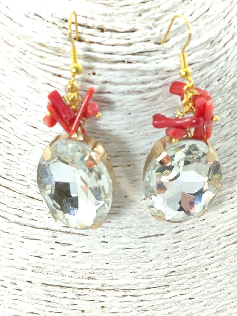 Orecchini Pendenti In Cristallo Rosso Philip Jones - Zirconia Rotonda 8mm Con Chiusura A Gancio Francese - Regalo In Sacchetto Di Velluto