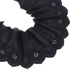MAYJOYDIY 5 Yards Black Embroidery Eyelet Cotton Flower Lace Fabric 5.6 6Inch Wi