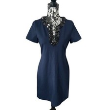 Tory Burch Ayla Ponte Knit Dress Navy Blue Designer Womens Size Small