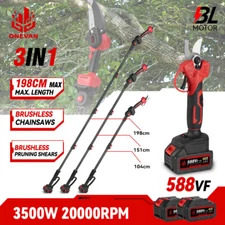 Pole Saw Cordless 6" Mini Chainsaw Electric Pruning Shears Extension Rod Battery