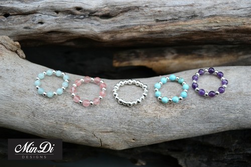 New stretch bead rings!! With genuine sterling silver & semi-precious gemstones! - Imagen 1 de 26