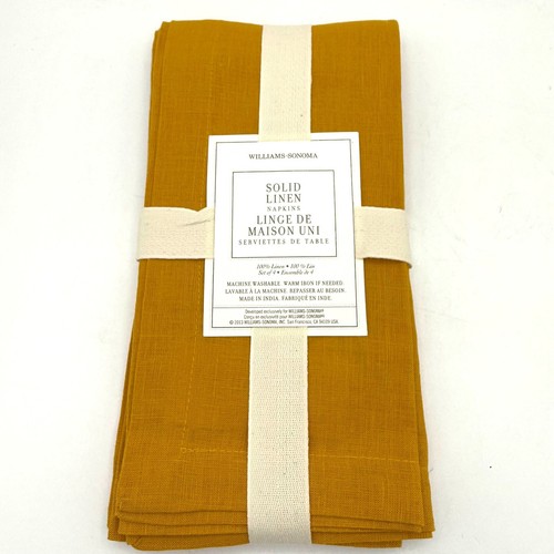 Williams Sonoma Saffron Yellow Linen Napkins Set of 2 Made in India NEW