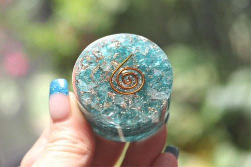 Aquamarine Orgone Tower Buster Powerful EMF & 5G Energy Protection 1.5in - Picture 2 of 10