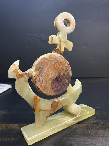 Gorgeous Onyx Stone Anchor with Quartz Clock Unique Nautical Decor Vintage Art - Picture 11 of 14