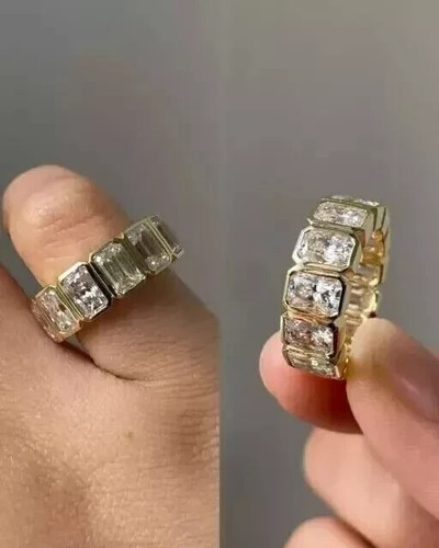Wedding Band Ring 14K Yellow Gold Plated 2.00Ct Emerald Cut Lab Created Diamond - Picture 2 of 7