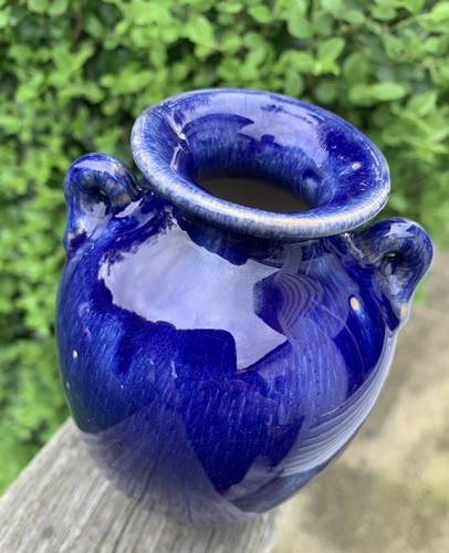Beautiful Old Vintage Antique Japanese Vase Urn Pot Cobalt Blue Glaze Marked - Picture 3 of 11