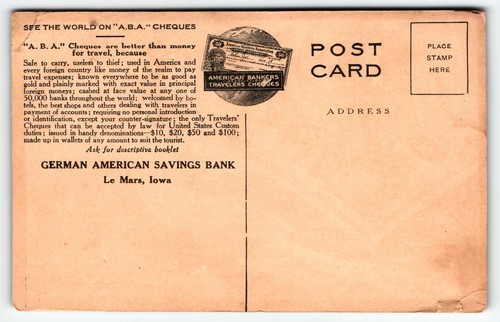 Anuncio de caja de ahorros alemana-estadounidense LeMars Iowa postal cheques ABA IA - Imagen 2 de 2