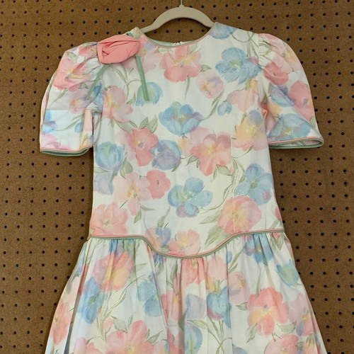Vintage Floral Dress Pastel Drop Waist Spring Easter Girls 90s 80s Cottagecore - Picture 2 of 6