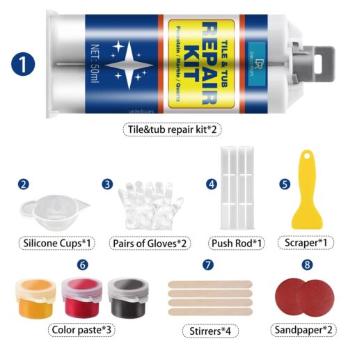 Porcelain Repair Kit - 3.4oz Tile and Fiberglass Tub Repair Kit Fast Repair G... - Picture 2 of 7