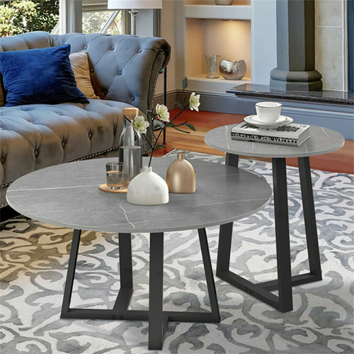 Rectangle/Round Coffee Table Marble Side End Center Table Gold/Black Metal Frame - Picture 104 of 125