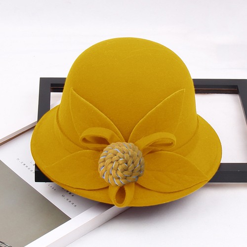 Women's Wool Felt Flowers Church Hats Casual Fisherman Basin Bowler Cap - Picture 23 of 37