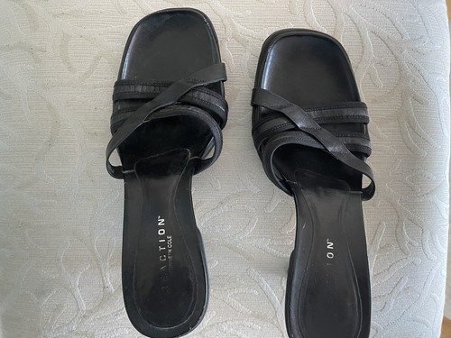 Kenneth Cole Reaction Black Dressy Strappy Slide Sandals Shoes 7.5 M