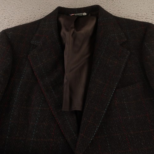 VTG Tweed Jacket M Gray Windowpane Check 100% Wool Blazer Sport Coat USA 42R - Picture 2 of 16
