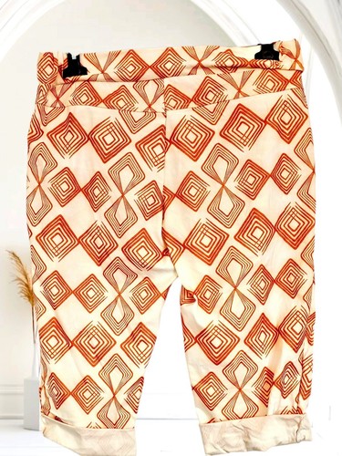 Italy Caprihose Capri Jogpant Stretch Taschen Rautenprint Beige/Hellbraun Gr.XXL - Bild 3 von 3