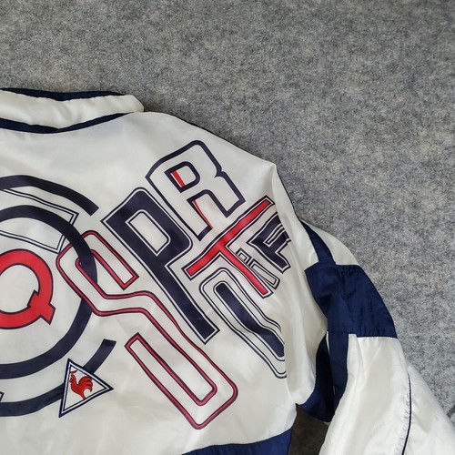 Chaqueta cortavientos vintage Le Coq Sportif para hombre mediana blanca cuello falso bolsillo cremallera - Imagen 12 de 15
