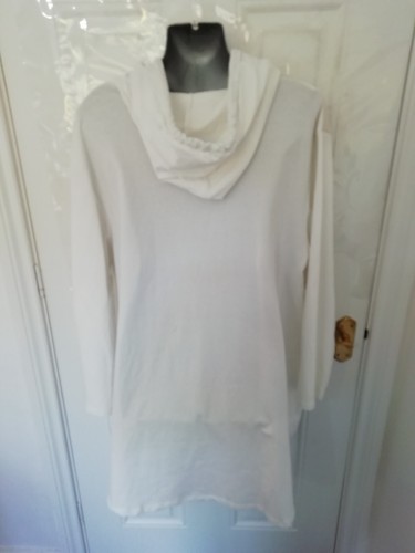 Made in Italy White Cream Hooded Ribbed Sweatshirt Top Lagenlook Stretch Loose - Picture 5 of 7
