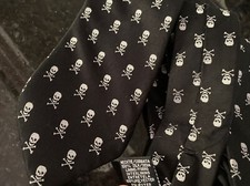 Skull  Crossbones Necktie Black  White Halloween Goth Punk Pirate 100 SILK 63