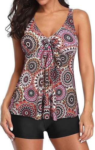 Yonique Women 2 Piece Flowy Tankini Swimsuits with Boyshorts V-Neck Swim Tank XL - Picture 4 of 6