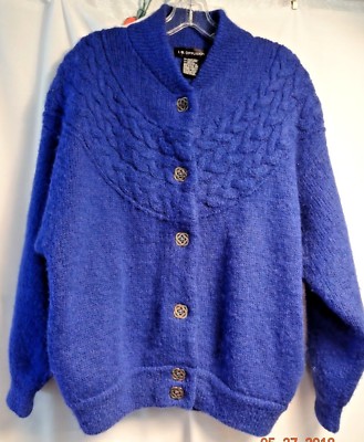Vintage Diffusion Wool Blend Cobalt Blue Sweater Jacket Celtic